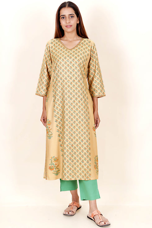 Tussar Cotton Kurta Pant And Dupatta Set In Floral Block Print