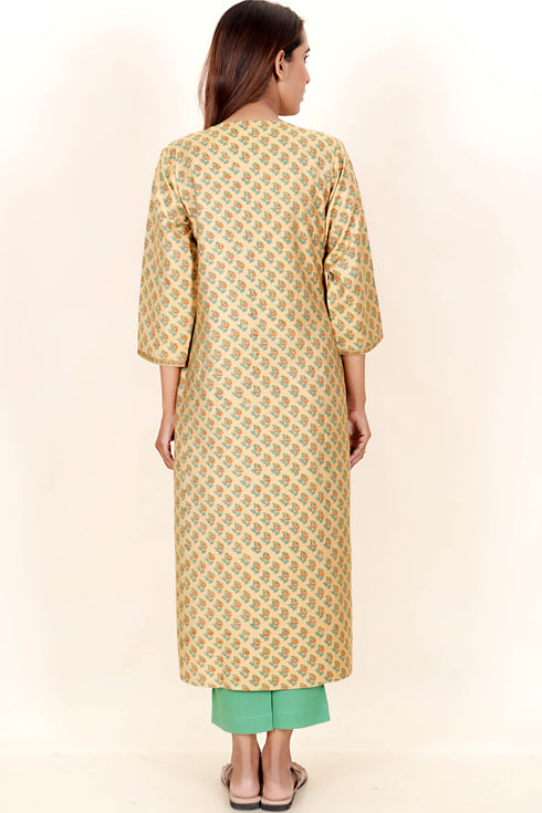 Tussar Cotton Kurta Pant And Dupatta Set In Floral Block Print