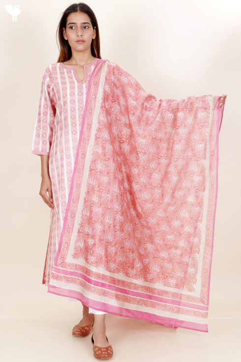 Chanderi Silk Kurta Pant And Dupatta Set In Floral Block Print