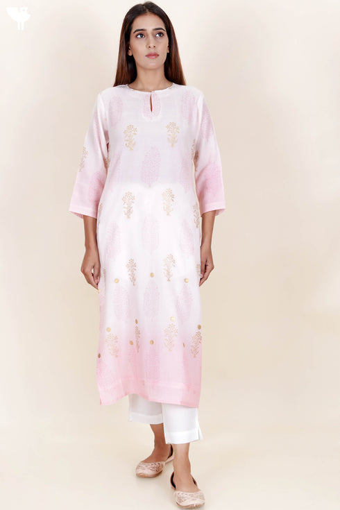 Chanderi Silk Kurta Pant And Dupatta Set In Block Print