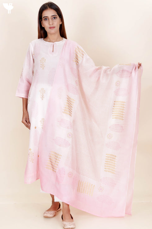 Chanderi Silk Kurta Pant And Dupatta Set In Block Print