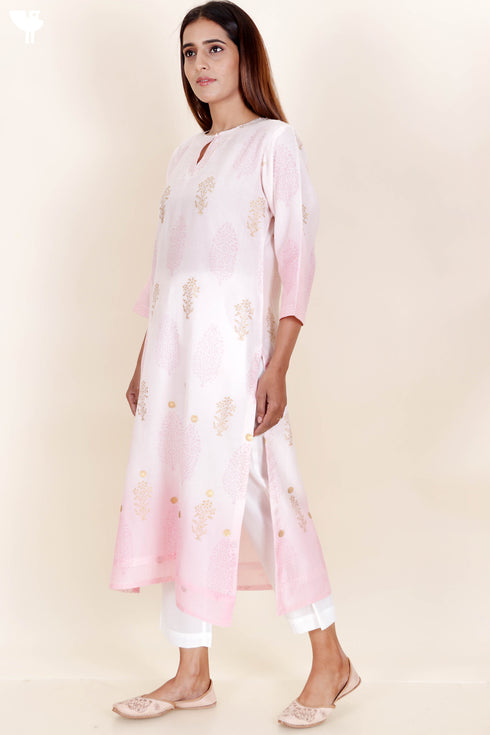 Chanderi Silk Kurta Pant And Dupatta Set In Block Print