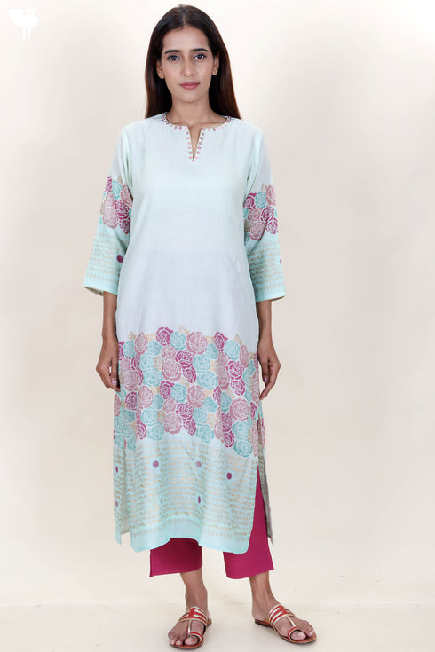 Chanderi Silk Kurta Pant And Dupatta Set In Block Print