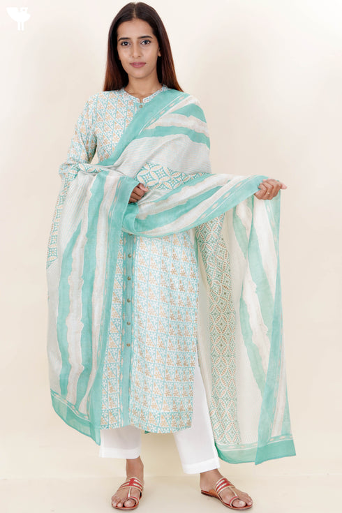 Chanderi Silk Kurta Pant And Dupatta Set In Block Print