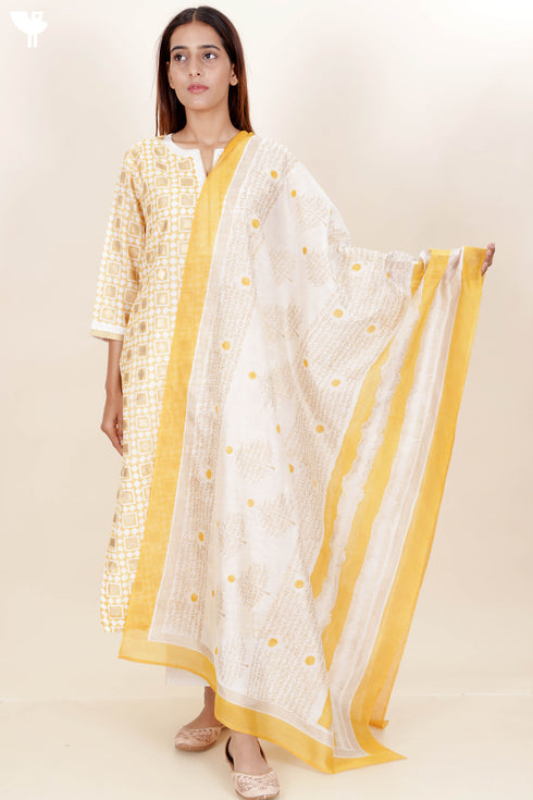 Chanderi Silk Kurta Pant And Dupatta Set In Block Print