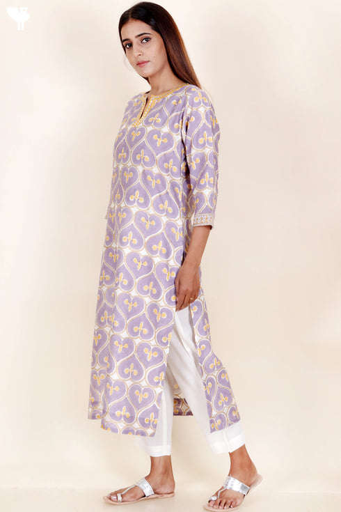 Chanderi Silk Kurta Pant And Dupatta Set In Block Print