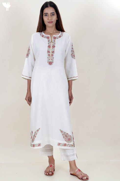 Chanderi Silk Kurta Pant And Dupatta Set With Block Print