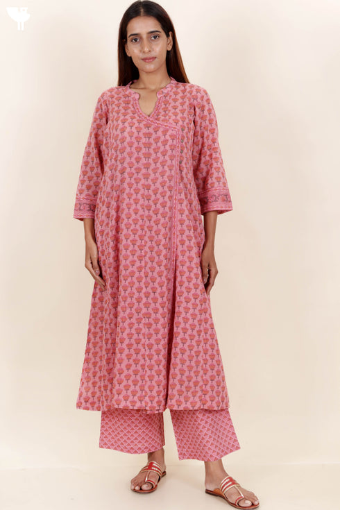 Cotton Kurta And Pant Set In Floral Block Print