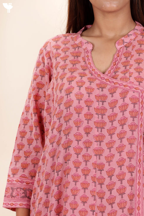 Cotton Kurta And Pant Set In Floral Block Print