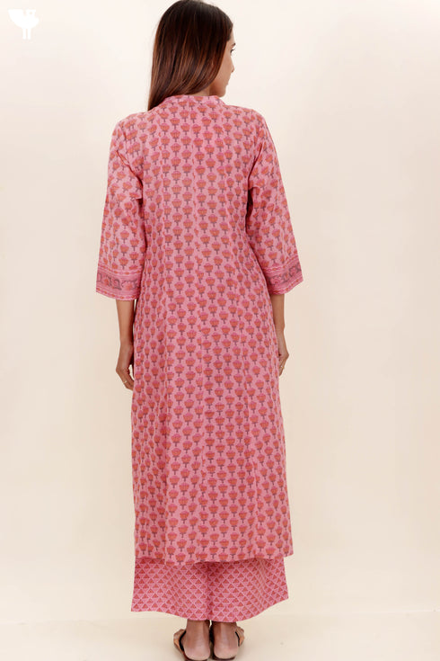 Cotton Kurta And Pant Set In Floral Block Print