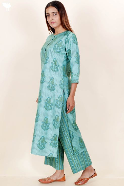 Tussar Cotton Kurta Pant And Dupatta Set In Floral Block Print