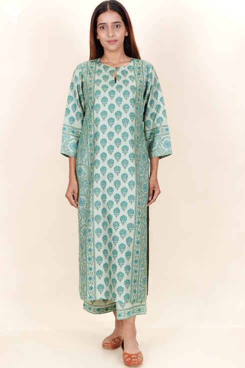 Tussar Cotton Kurta Pant And Dupatta Set In Floral Block Print