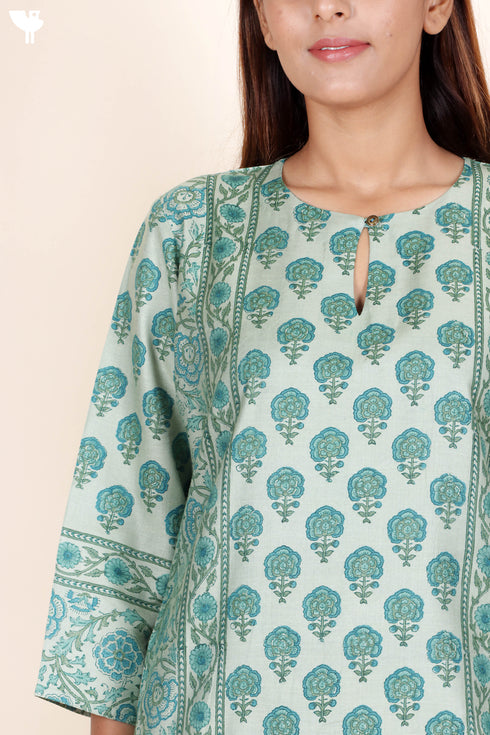 Tussar Cotton Kurta Pant And Dupatta Set In Floral Block Print
