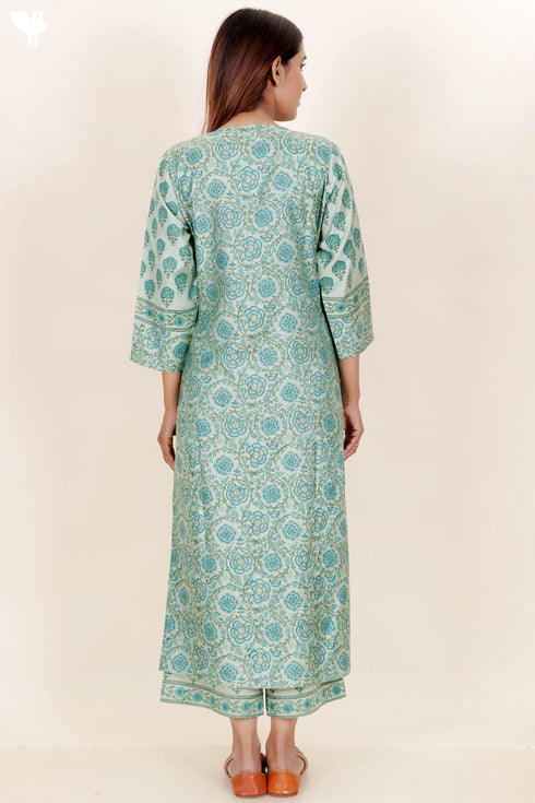 Tussar Cotton Kurta Pant And Dupatta Set In Floral Block Print