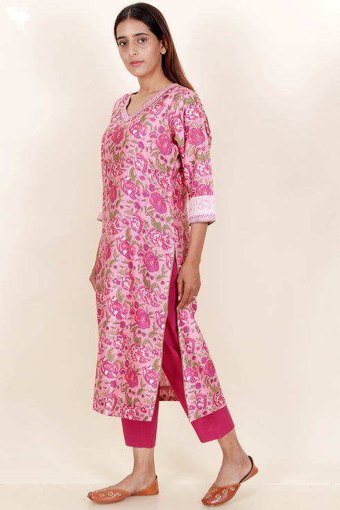 Chanderi Silk Kurta Pant And Dupatta Set In Floral Block Print