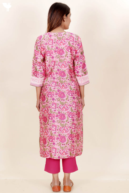 Chanderi Silk Kurta Pant And Dupatta Set In Floral Block Print