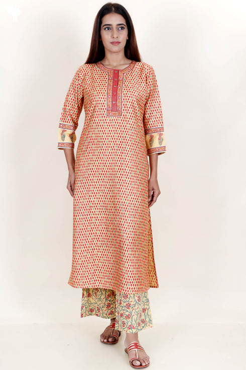 Cotton Tussar Kurta Pant And Chanderi Silk Dupatta Set In Block Print