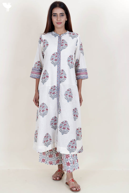 Bengal Cotton Kurta And Pant Set With Kota Doria Dupatta