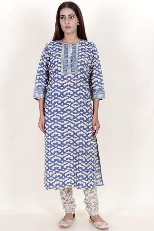 Terry Voile Kurta Pant And Dupatta Set In Block Print