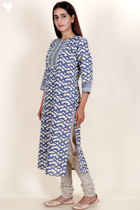 Terry Voile Kurta Pant And Dupatta Set In Block Print