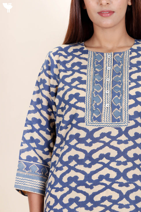 Terry Voile Kurta Pant And Dupatta Set In Block Print