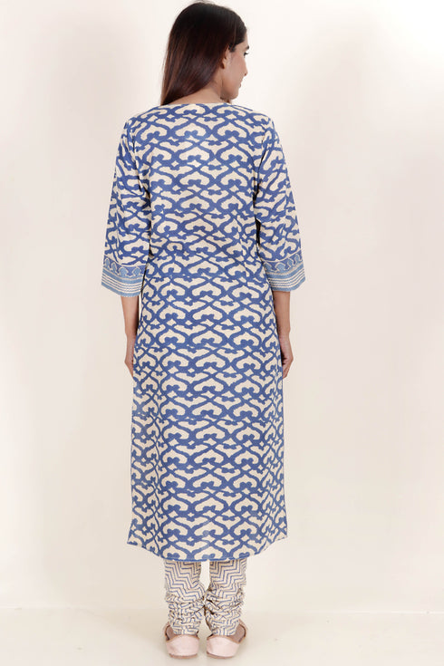 Terry Voile Kurta Pant And Dupatta Set In Block Print