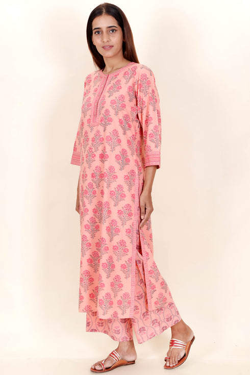 Bizzy Lizzy Kurta And Pant Set With Kota Dupatta In Block Print