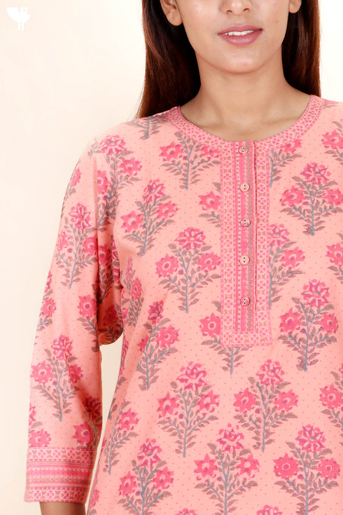 Bizzy Lizzy Kurta And Pant Set With Kota Dupatta In Block Print