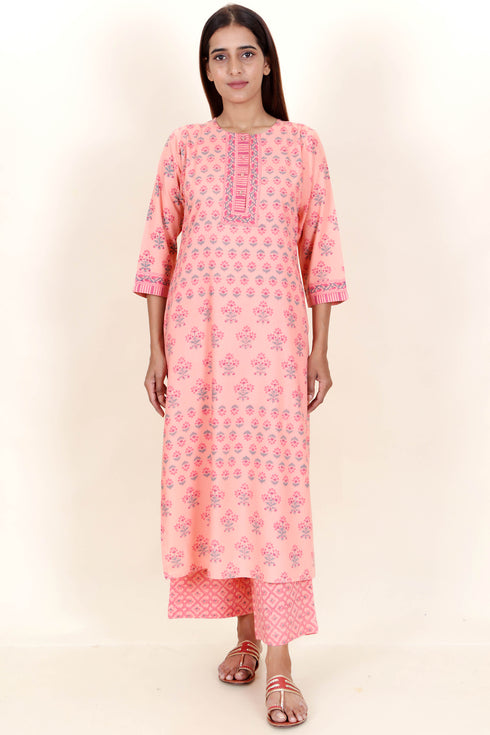 Bizzy Lizzy Kurta And Pant Set With Kota Dupatta In Block Print