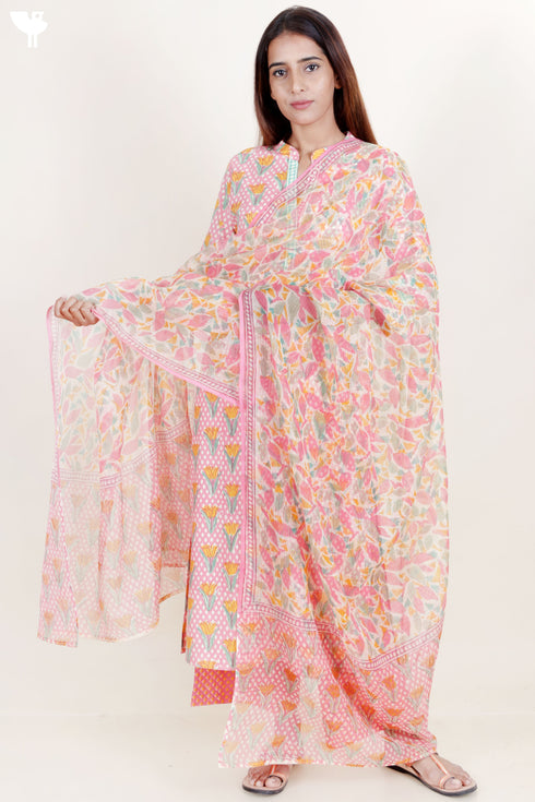 Bizzy Lizzy Kurta And Pant Set With Kota Dupatta In Block Print