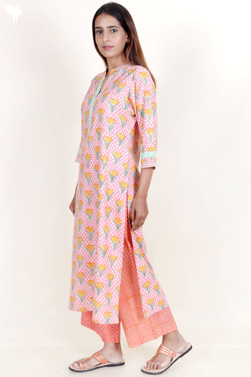 Bizzy Lizzy Kurta And Pant Set With Kota Dupatta In Block Print