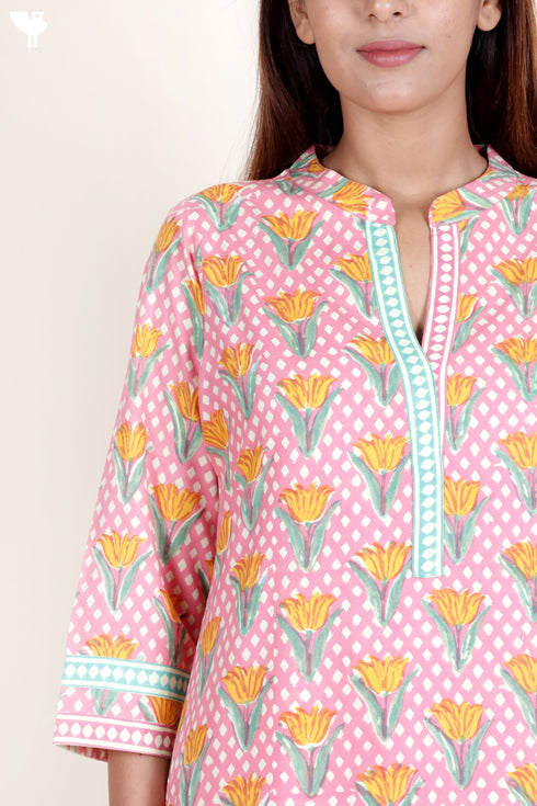 Bizzy Lizzy Kurta And Pant Set With Kota Dupatta In Block Print