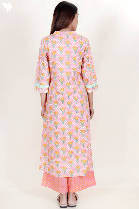 Bizzy Lizzy Kurta And Pant Set With Kota Dupatta In Block Print