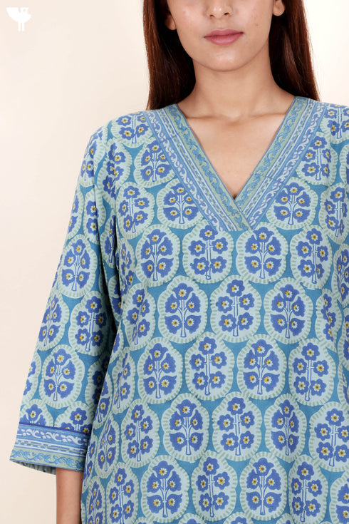 Bizzy Lizzy Kurta And Pant Set With Kota Doria Dupatta In Block Print