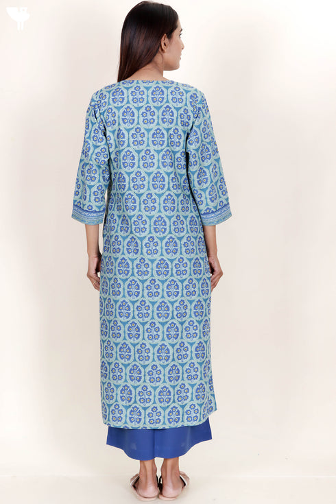 Bizzy Lizzy Kurta And Pant Set With Kota Doria Dupatta In Block Print