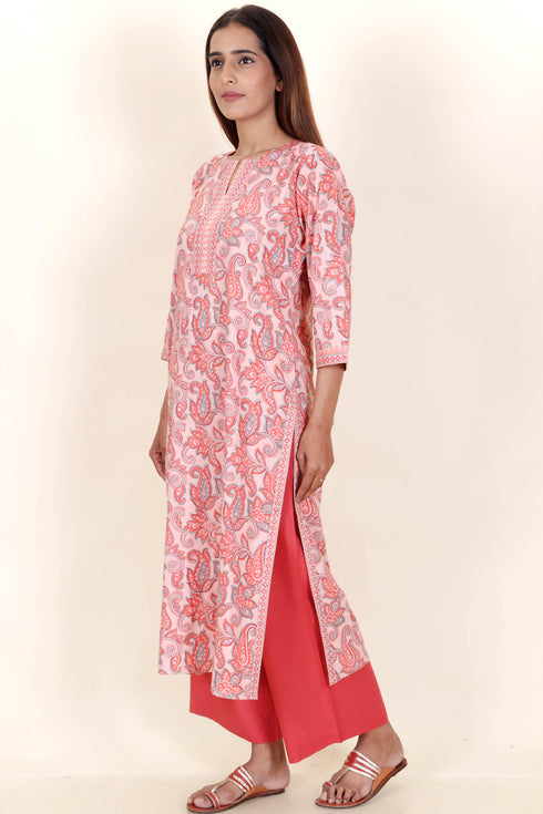 Bizzy Lizzy Kurta And Pant Set With Kota Doria Dupatta In Block Print