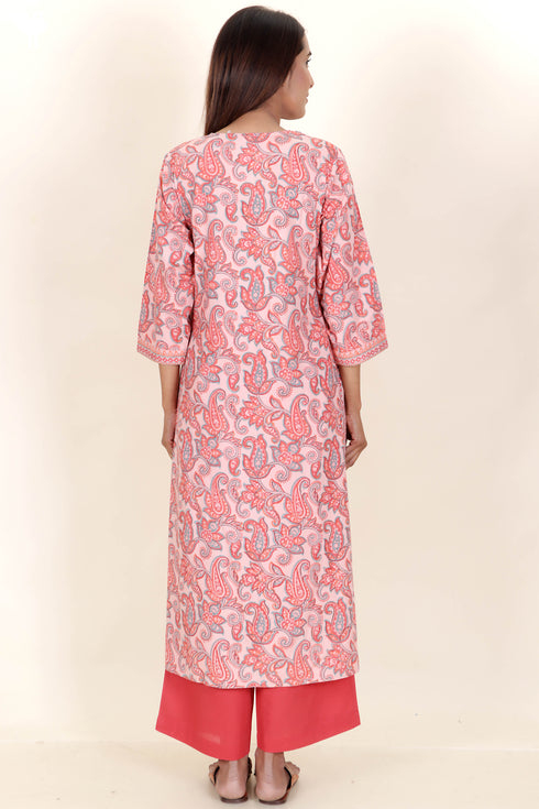 Bizzy Lizzy Kurta And Pant Set With Kota Doria Dupatta In Block Print