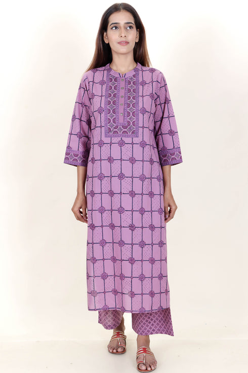 Bizzy Lizzy Kurta And Pant Set With Kota Dupatta In Block Print