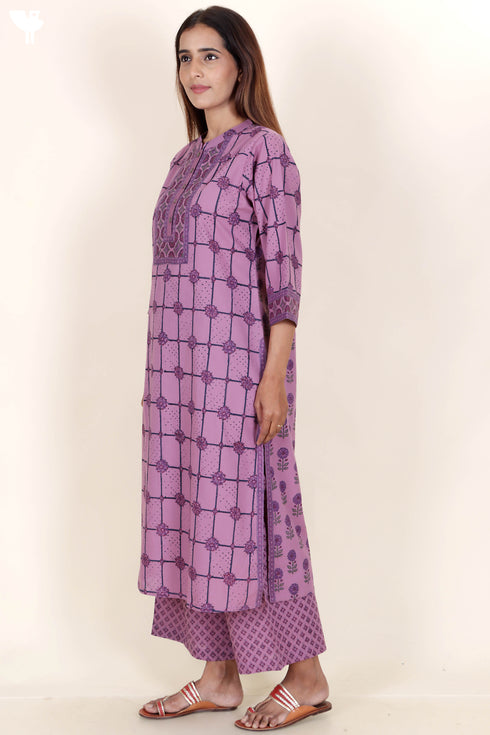 Bizzy Lizzy Kurta And Pant Set With Kota Dupatta In Block Print