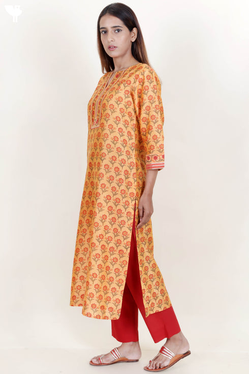 Chanderi Silk Kurta, Pant And Dupatta Set With Block Print