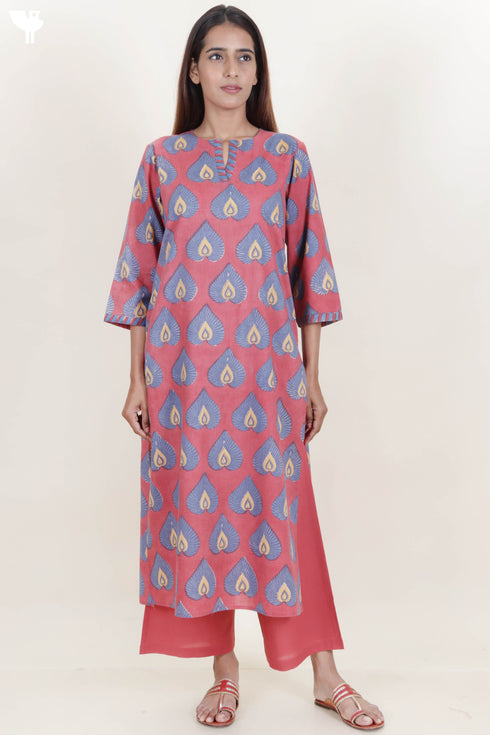 Terry Voile Kurta With Kota Dupatta And Pant In Block Print