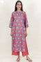 Terry Voile Kurta With Kota Dupatta And Pant In Block Print