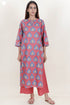 Terry Voile Kurta With Kota Dupatta And Pant In Block Print