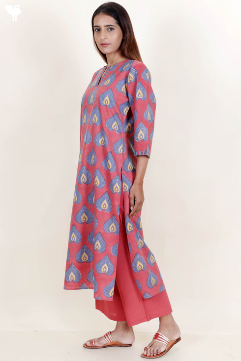 Terry Voile Kurta With Kota Dupatta And Pant In Block Print