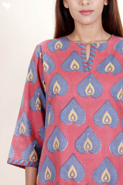 Terry Voile Kurta With Kota Dupatta And Pant In Block Print