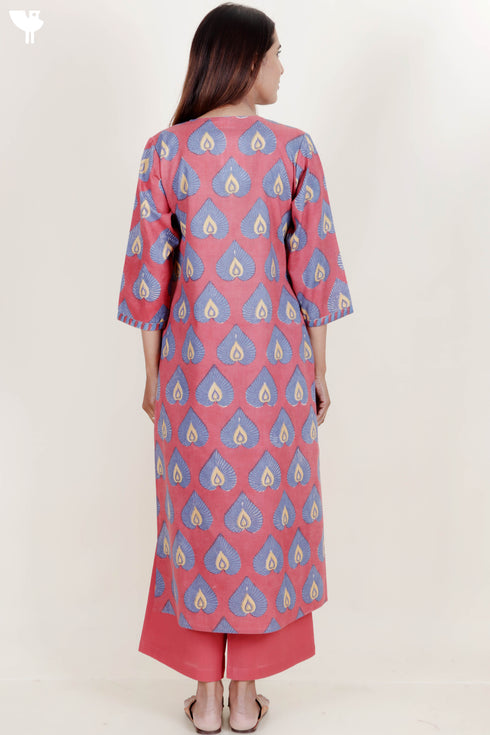 Terry Voile Kurta With Kota Dupatta And Pant In Block Print