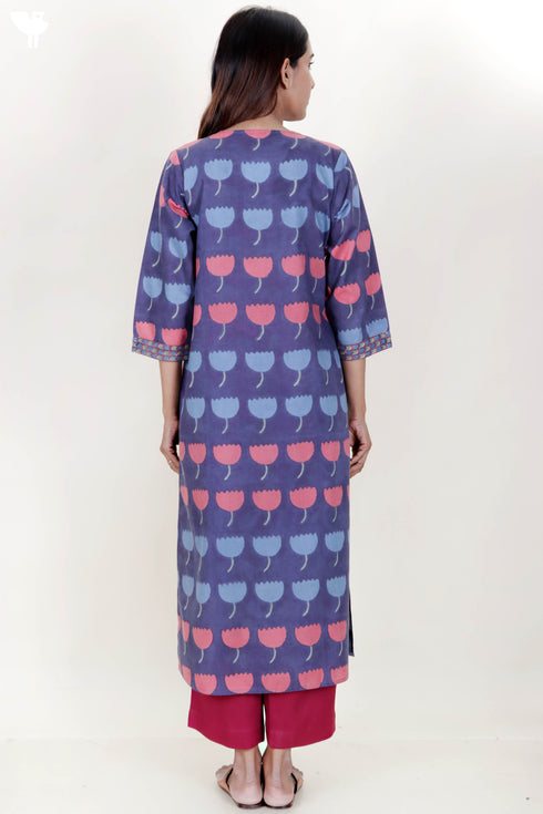 Terry Voile Kurta With Kota Dupatta And Pant In Block Print