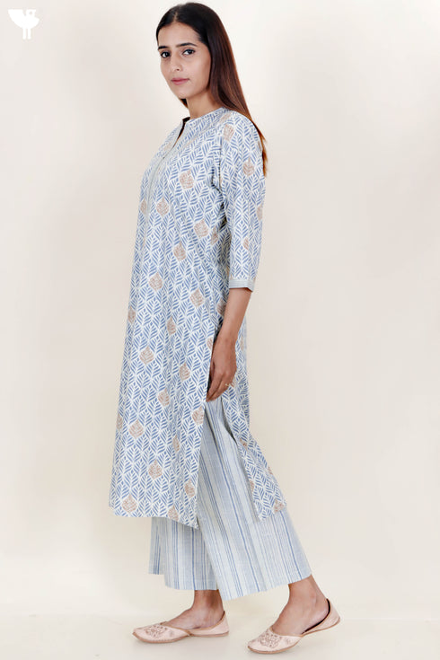 Cambric Cotton Kurta And Pant Set In Block Print