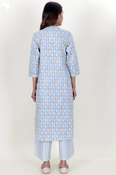 Cambric Cotton Kurta And Pant Set In Block Print