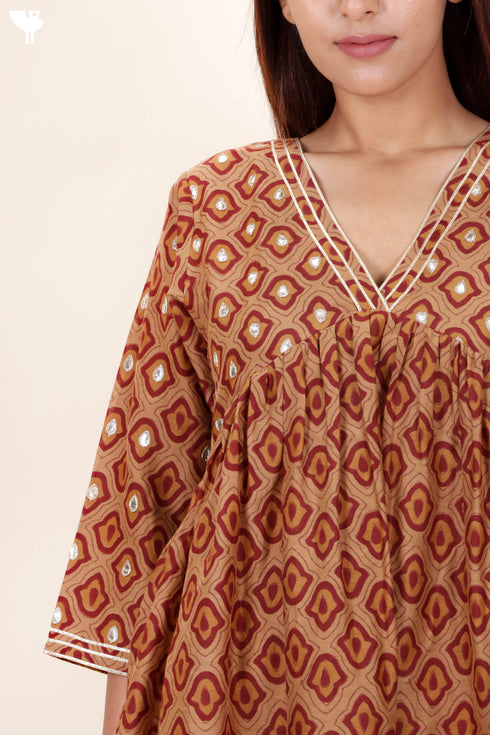 Cotton Silk Kurta With Pant In Block Print
